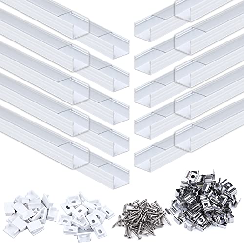 Muzata 20Pack 3.3FT/1M White LED Channel with Clear Transparent LED Strip Cover 18x13mm Wide Aluminum Channel U Shape Profile Track for Waterproof LED Strip U103 1M HT, LU2 LP1