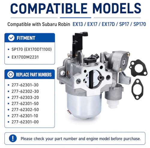 Image of Hoypeyfiy Carburetor with 2 Gaskets, Compatible with Subaru Robin EX13 EX17 EX17D SP17 SP170 Small Engines, Replaces 277-62301-30 277-62301-50