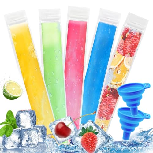 EIHI 100 Stück Wassereis Tüten, Wassereis Formen, Wassereis Selber Machen, Eis Am Stiel Taschen mit 2 Trichter (28 x 5 Cm) MEHRWEG EIHI 100 Stück Wassereis Tüten, Wassereis Formen, Wassereis Selber Machen, Eis Am Stiel Taschen mit 2 Trichter (28 x 5 Cm) MEHRWEG