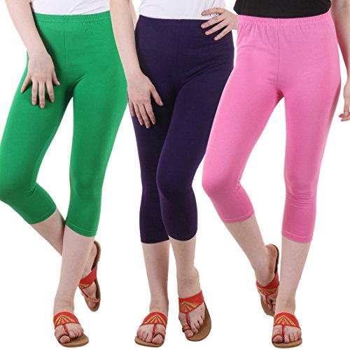 Image of DIAZ Women's Super Combed Cotton Elastane Stretch Slim Fit Printed Capri -Pack of 3