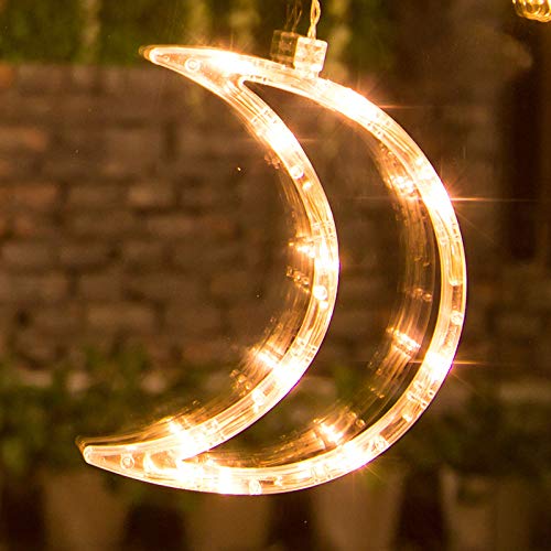 FAHOI Christmas Sucker LED Lights - Window & Hanging Lights with Sucker Cup, Waterproof for Wedding Party, Garden, Bedroom & Window Decoration (Moon)