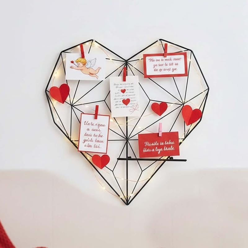 Bianco Valentine’s Day Gift for Girlfriend | Heart Shape Metal Wall Photo Grid with Shelf Black | Valentine Day Decoration for Home, Bedroom & Living Room | Romantic Couple Gift Décor for Memories