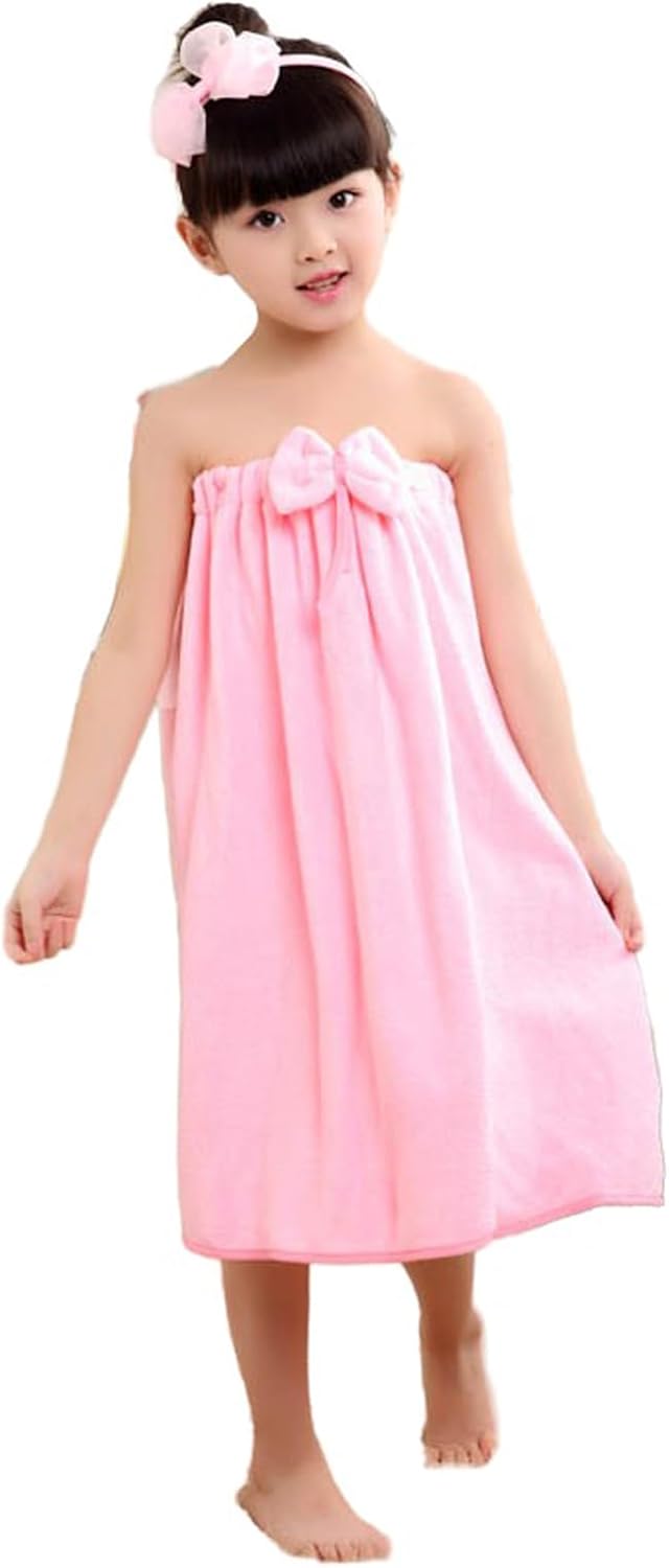PURFUN Girls Soft Bath Towel Dress with Bowknot for 3.9-4.9ft, Kids Girls Elastic Water Absorbent Beach Towel Wrap Tube Dress