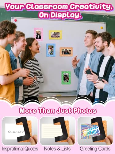 Image of 12Pcs Magnetic Picture Frames for 4 inchx6 inch Photo, Locker Accessories for Girls | 6 Colors, Cute Back to School Gifts, Classroom Decorations Supplies, Refrigerator Decor, White Dots