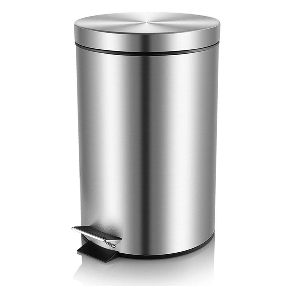 H+LUX Bathroom Trash Can with Lid Soft Close, Round Mini Trash Can with Removable Inner Wastebasket, Anti-Fingerprint Brushed Stainless Steel Trash Can 0.8 Gallon/3 Liter HL-3L-S