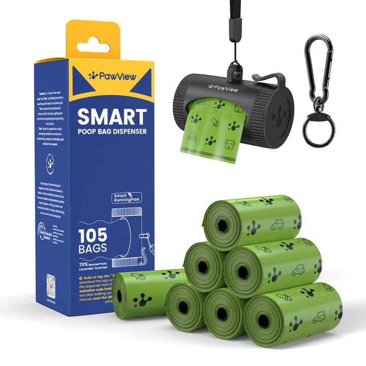 Image of Dog Poop Bags Rolls with Retractable Poop Bag Holder, Leak Proof and Extra Thick Lavender Pet Waste Bags, 1 Dispenser and 105 Bags for Doggy Walking & Cat Litter
