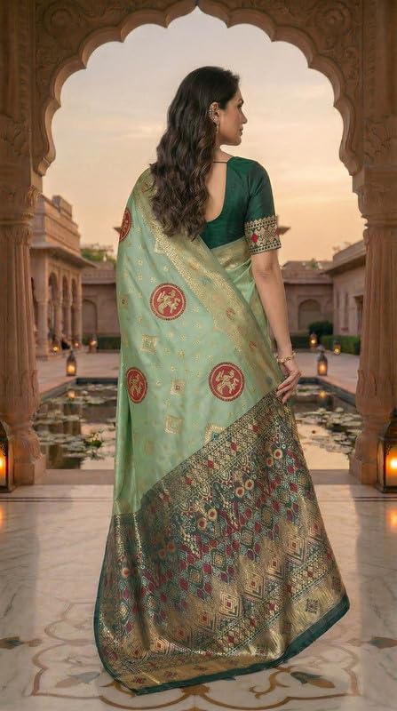 Image of C J Enterprise Women's Pure Soft Silk Saree With Blouse Piece For Wedding (Diamond-Patola)