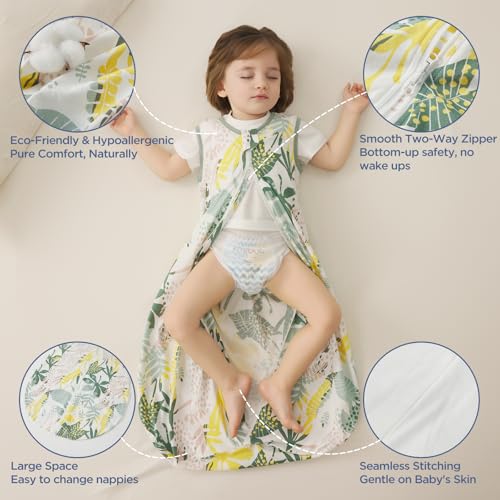 Image of Duomiaomiao 3-Pack Baby Sleep Bag, 100% Organic Cotton Lightweight Wearable Blanket, Breathable Comfy Toddler Sleeping Sack (0.5tog Green Leaves, Medium)