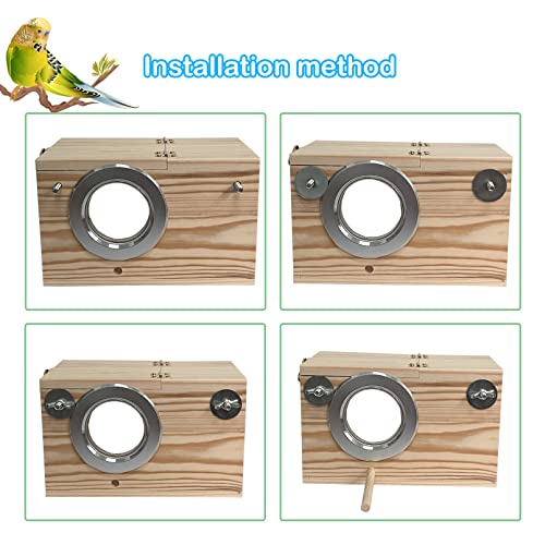 Image of Transparent Parakeet Nesting Box,Wooden Parrot Nest Breeding Box with Perch Natural Bird House for Cage Suitable for Lovebirds Cockatiels Canaries