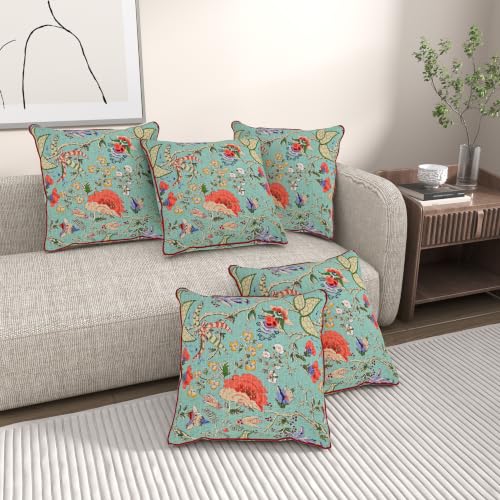 Image of Pure Cotton Quilted Cushion Cover 16x16 Inch | Anokhi Print Decorative Throw Pillow Cover | Soft Cotton Sofa Cushion Cover with Hidden Zipper | Living Room Bedroom Home Decor