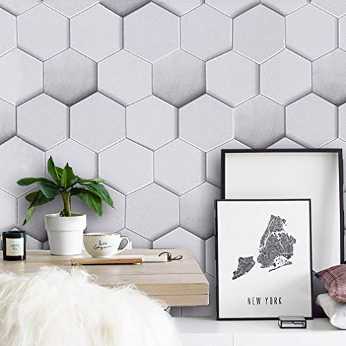 Hexagon Wallpaper Grey Peel and Stick Wallpaper Decorative Self-adhesive Wallpaper Pattern Wallpaper for Wall Covering Cabinet Furniture Vinyl Roll 118 