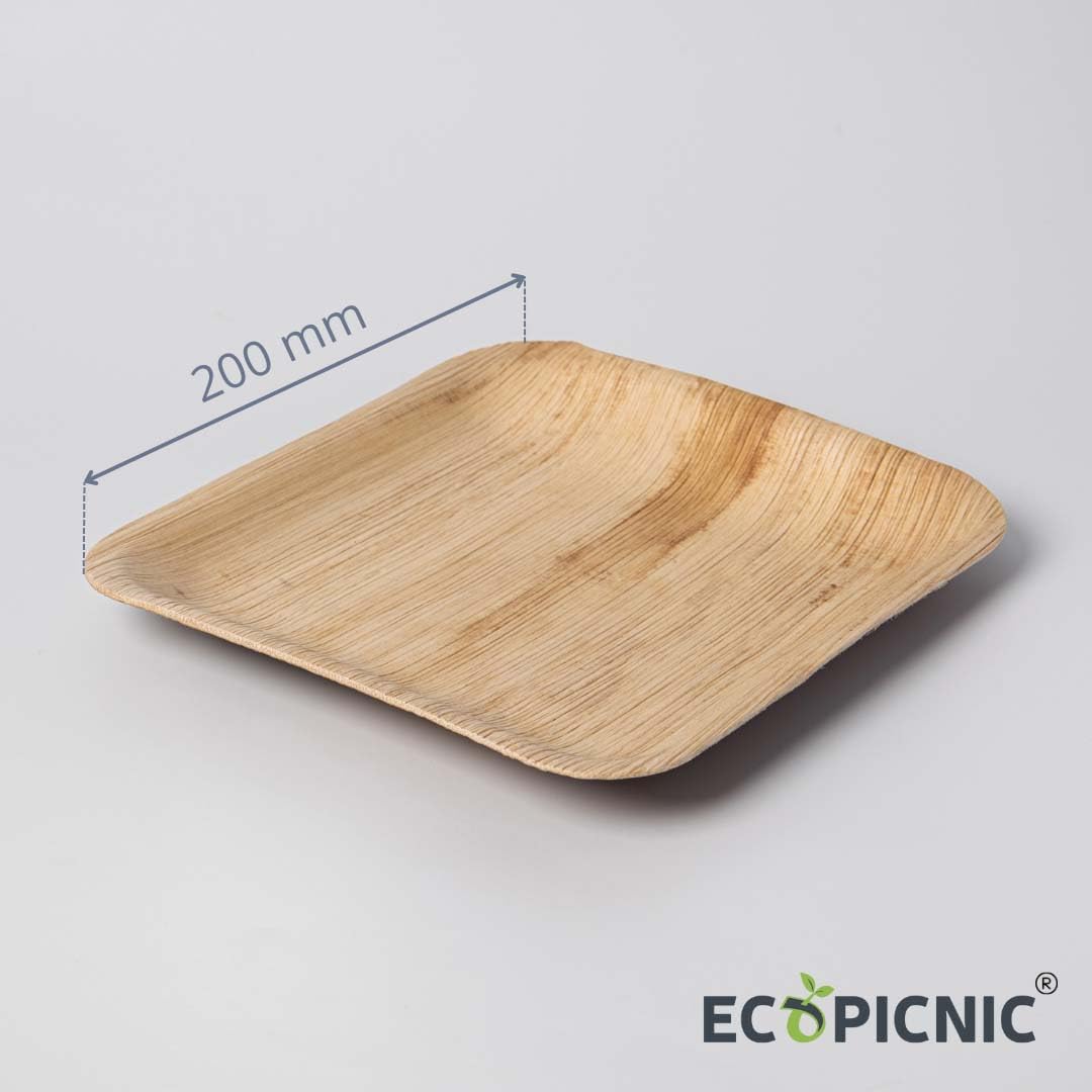250 sztuk Jednorazowych Kwadratowych Talerzy z Liścia Palmowego 20x20 cm (8") | Ekologiczne Biodegradowalne Kwadratowe Talerze na Przyjęcia, Grilla, Wesela i Wydarzenia