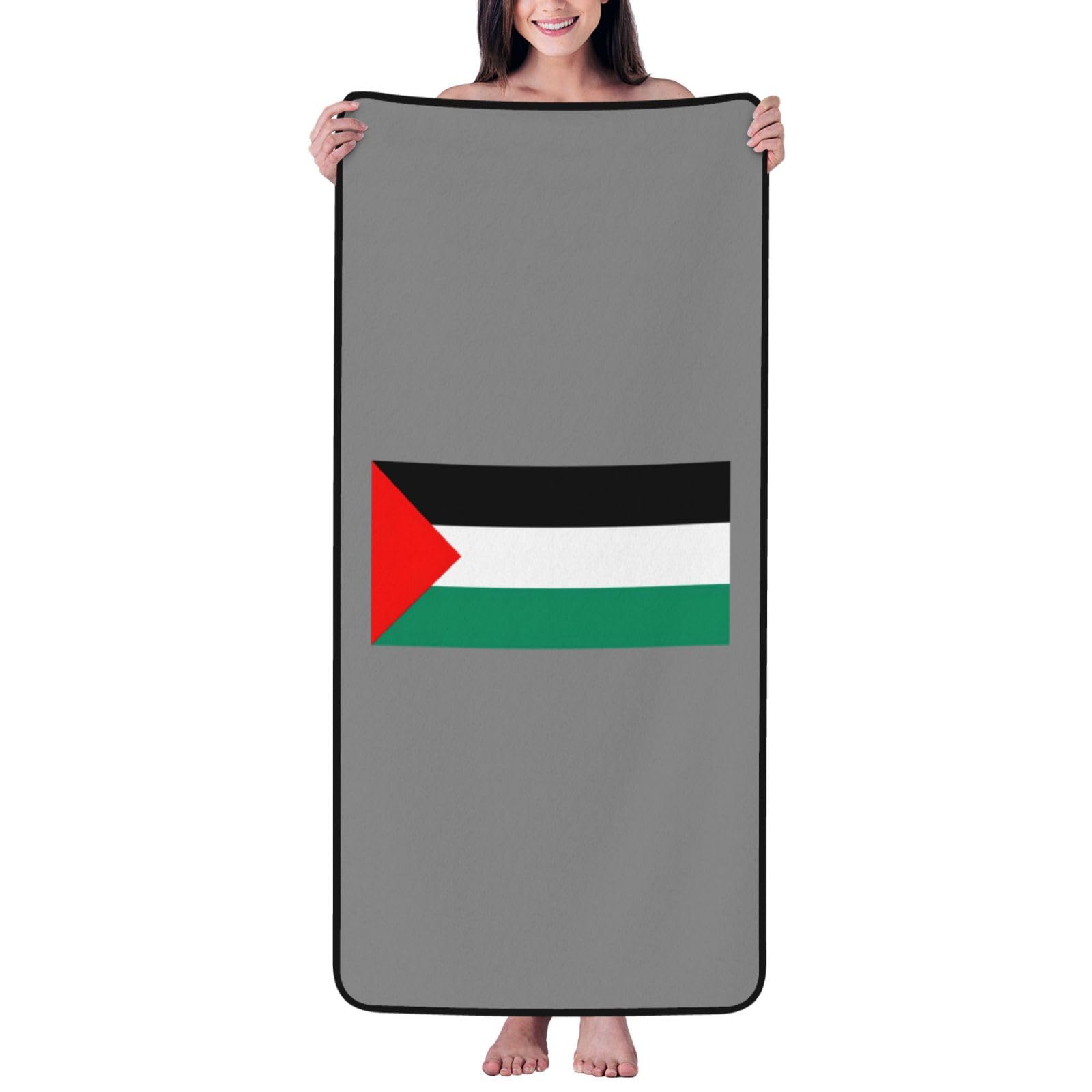 Ztpowqa Women's Black Palestine Flag Print Coral Velvet Bath Towel For Home Gym Lounging Bathroom Spa Hotel Beach Travel