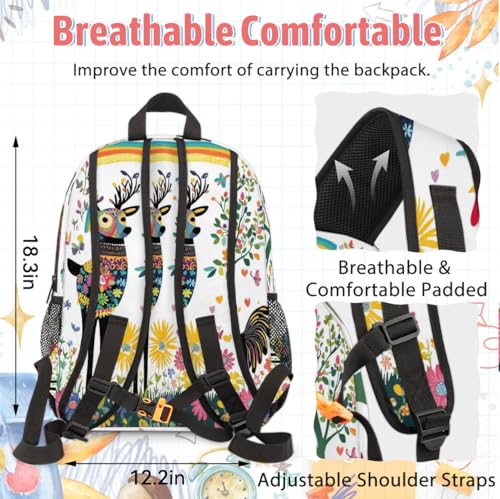 TropicalLife Boho Deer Rooster Backpack with Lunch Box Set, Back Pack and Lunch Bag Boho Deer Rooster Waterproof Casual Daypack Bag for Work Travel4