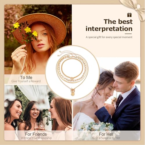 Lilbitty 4er Pack Damen-Halsketten, Schmuck Gold Ketten Set mit Edelstahl, Cuban Chain, Choker und Herringbone, Schichtbar & Elegant für Jeden Anlass