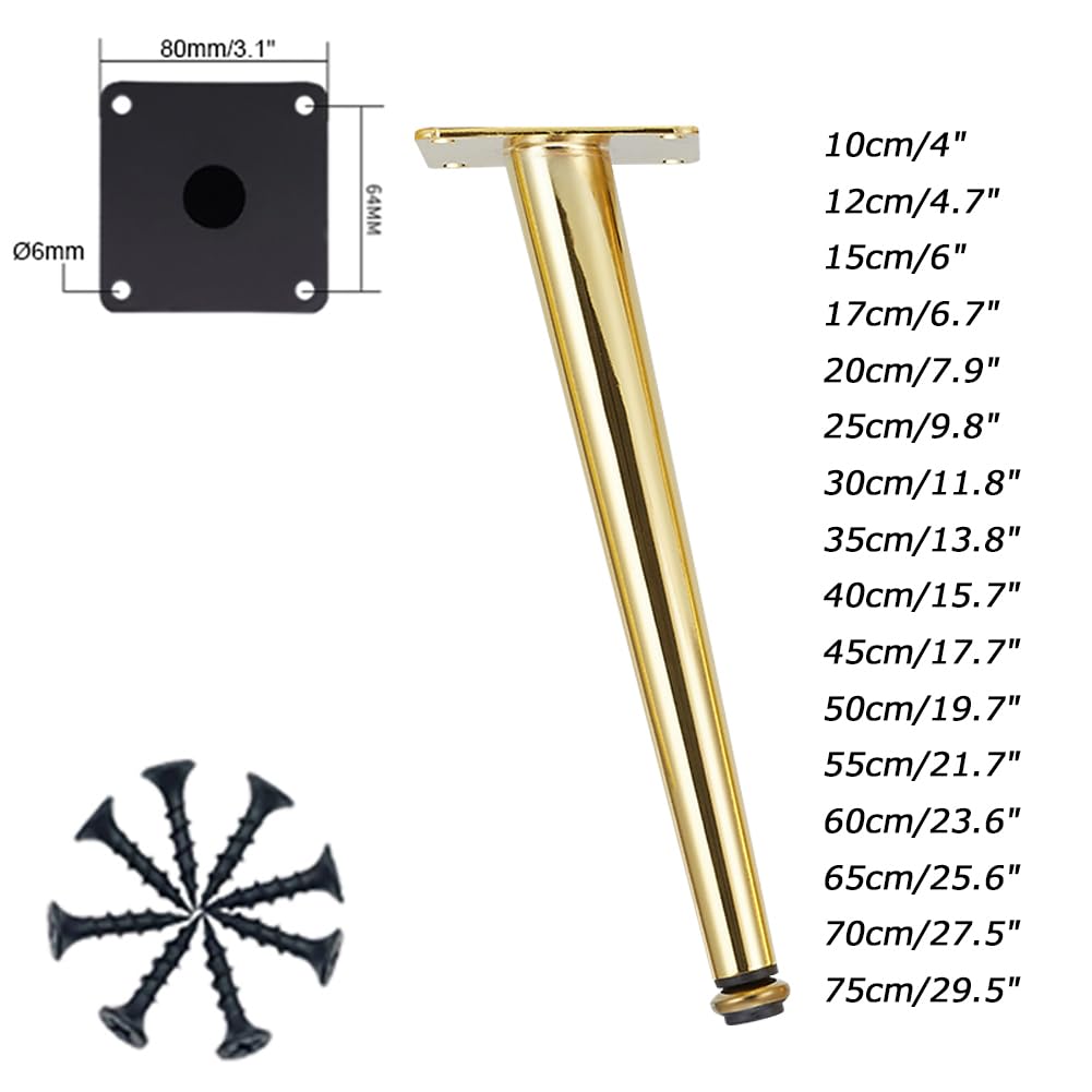 Generico Gambe per Mobili Regolabili/Piedistalli per Cassettiere Piedini Dorati per Mobili da Bagno Conici Piedini per Poltrone 10-75 cm (+10 Mm) Set di 4 Piedini per Armadi (30 cm Oro)