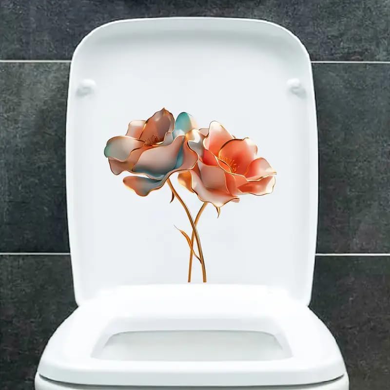 3D Floral Toilet Cover Sticker Decals,Fish Bird Flower Leaf Waterproof Toilet Lid Tank Seat Decals Cistern Self-Adhesive Bathroom Wall Sticker