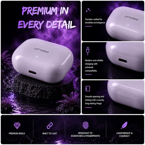 Image of Umake Bluetooth 5.4 TWS Earbuds with ENC HD Calling Mic, Deep Bass Audio, Touch Sensor Controls, Fast Charging Case, IPX5 Sweat Resistant, Low Latency Gaming Earbuds - White