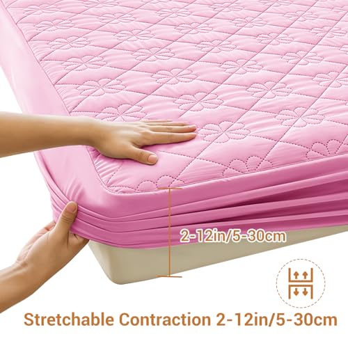 Image of Waterproof Mattress Protector, Noiseless King Size Mattress Pad with Deep Pocket Fitted Up to 2-12 inches, Soft Breathable Bed Mattress Cover Washable for Bedroom, Hotel (1, Pink, King)