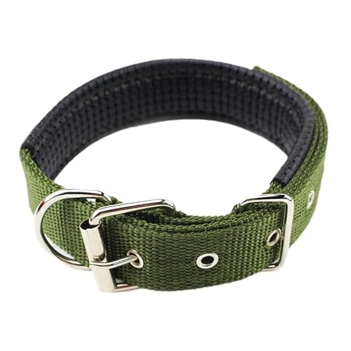 Teendow Military Green Nylon Dog Collar, Soft Padded Adjustable Pet Collar with Metal Buckle & D-Ring for Small Medium Large Dogs