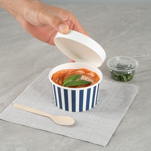 Image of Restaurantware Coppetta 8 Ounce Dessert Cups, 50 Disposable Ice Cream Cups - Lids Sold Separately, Sturdy, Blue And White Paper FroYo Bowls, Striped, For Hot And Cold Foods, Perfect For Gelato