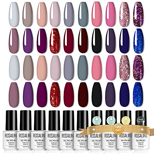ROSALIND 24PCS/Kit Esmaltes Semipermanentes de Oto�o invierno, 20 Colores Esmaltes de U�as en Rojo Gel Soak Off Pintau�as Permanente con 2 Base y 1 Top Coat + 1 Matt Top Coat
