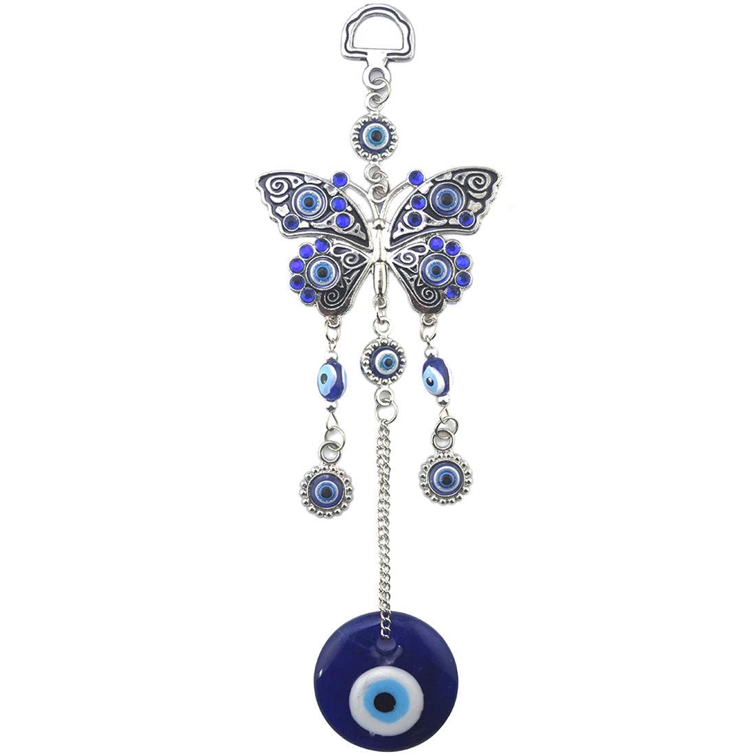 DIY PARK Turkish Blue Evil Eye Rhinestone Butterfly Amulet Lucky Charm Wall Hanging Pendant Blessing Protection Gift Decor (Color D)