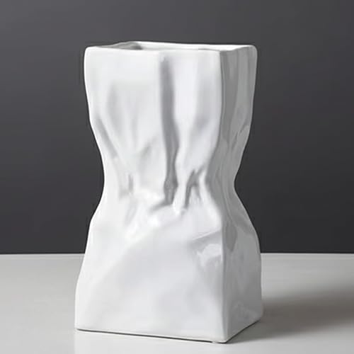 Miniatura 6 de Florero de bolsa de papel arrugado de cerámica, jarrón genial para ramo de flores de Lego, florero ancho para flores, florero grande, florero