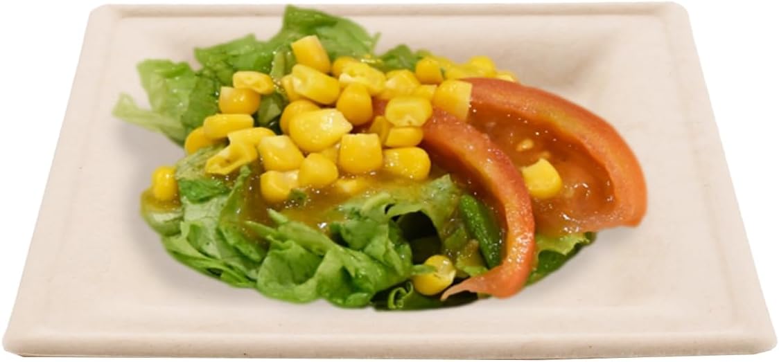 Three Cube KR-14 Paper Plates, Good Life, Organic Square Plates, 50 Pieces, 6.3 inches (16 cm), Commercial Use, Waterproof, Oil Resistant, Stain Resistant, Microwave Compatible, Stylish, Disposable