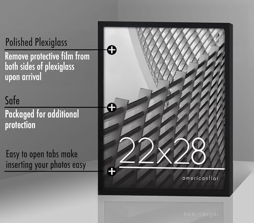 Americanflat 22x28 Poster Frame with Polished Plexiglass - Streamline Collection - Thin Border Picture Frame for Wall Display - Hanging Hardware Included - Black