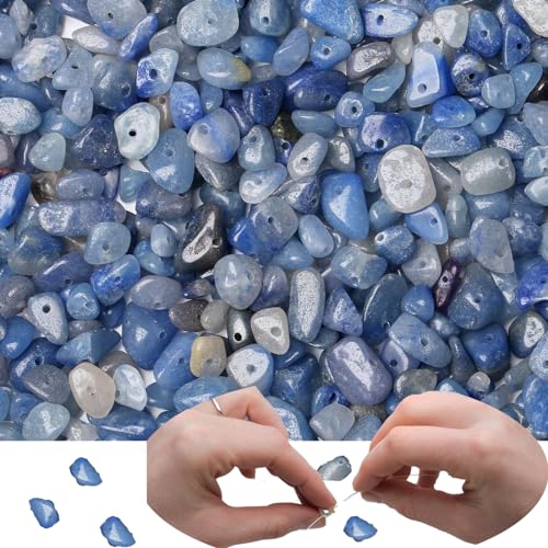 XIANNVXI 400pcs Blauer Aventurin Perlen zum Auffädeln Kristalle Perlen Natürlichen Kristall Steine Perlen für Armbänder Machen Crafting 2 Stränge Unregelmäßige...