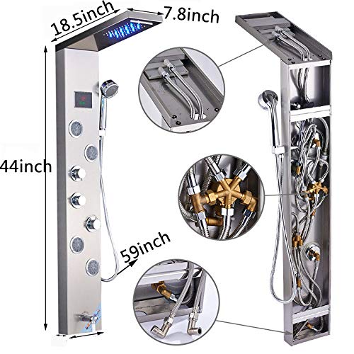LED Shower Panel Faucet Bathroom Waterfall Rain Brushed Nickel Shower Panel Tower System In Wall with Spa Massage Sprayer Shower Column Panels - Thumbnail 3