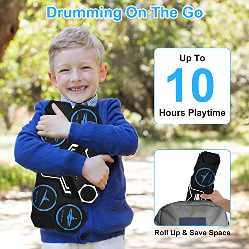 Image of Electronic Drum Set,Marrilley 9 Drum Pad With Headphone Jack,Bigger Roll-up Drum Pad, Built-in Dual Stereo Speakers, Drum Sticks, Foot Pedals 10 Hours Playtime,Ideal Christmas Holiday Gift for Kids