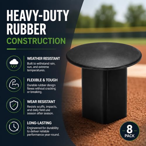 Image of Pangda 8 Pcs Baseball Base Plugs for Baseball Field Rubber Ground Receptacle Plugs for Softball Anchor (Black)