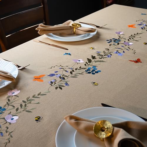Image of 100% Cotton | Premium Embroidered Tablecloth | 150 cm x 150 cm|Small Dining Table Cover for 4 Seater - Elegant & Washable-Summer Bloom