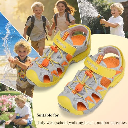 Image of JMFCHI Boys Girls Kids Closed Toe Sports Sandals Summer Water Shoes | Little /Big Kid,Comfortable lightweight,Non-slip soft sole,Hook-and-loop closure,Easy wear,Anti-collision toe,Daily casual