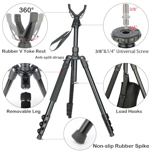 Image of Adjustable Shooting Tripod for Rifles Shooting Stick Level-Lock 3-in-1 Tripod Monopod Bipod, 22.8″-61″ Height, Lightweight Aluminum Alloy with Carrying Bag, Stable Rifle Rest for Hunting & Outdoor