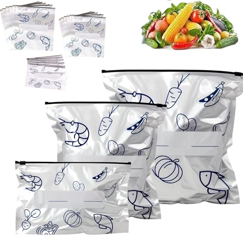 QZAVIRE 15Pcs Reusable Aluminum Foil Sealable Storage Bags, Seafood Meat Self-sealing Freezer Bags with a stand-up bottom design Freezer Safe & Leak Proof Sandwich Snack Bags for Lunch Travel
