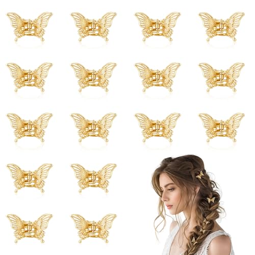 16 Pcs Small Butterfly Hair Claw Clips Gold Metal Hair Clips for Women Girls Cute Hollow Butterfly Styling Clips Hair Accessories