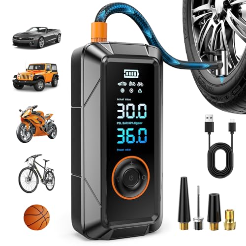 Tire Inflator Portable Air Compressor, Cordless & 12V DC Air Inflator for Car Bikes MotorcycleTires...