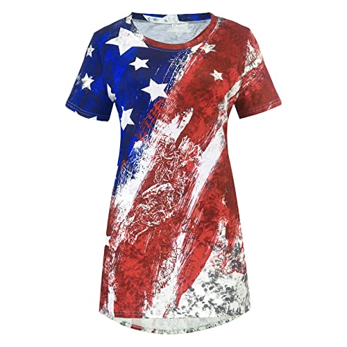 Outtop American Flag T-Shirt For Women Casual Loose Tunic Tops Summer 4Th Of July Short Sleeve Blouse Loose Shirts Top (Xxl, Dark Blue) #TOP3