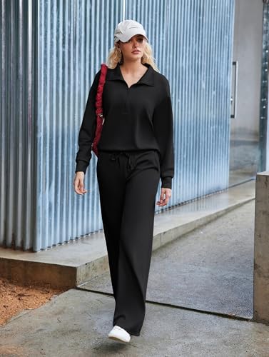 Image of PINSPARK 2 Piece Sets for Women 1 /2 Zip Sweatsuit Loose Fit Sweatshirt Straight Leg Pants 2026 Matching Outfit Fall Tracksuit