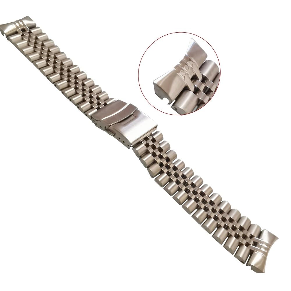 Bracelet de montre en acier inoxydable massif avec maillons polis et finition haut de gamme