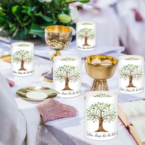 12 Windlicht Tischdeko Kommunion, Konfirmation, Jugendweihe, Taufe, Firmung, Geburtstag, Erstkommunion Deko Grün, Taufdeko Junge Mädchen Geschenke, für Teelichter oder Kerzen
