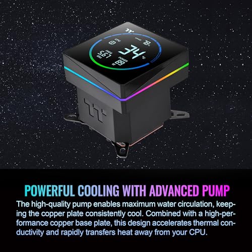 Image of Thermaltake TH360-S V3 ARGB CPU Liquid Cooler; Intel /AMD; 1x360mm 500~2500rpm Single Frame ARGB Fan; 3.95 inch Segment Code LCD; Rotatable Pump Head; TT Segment LCD Software; Black; CL-W470-PL12SW-A