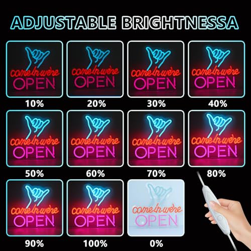 Image of ENUOLI Open Neon Sign Colorful Finger Neon Signs Come in We're Open Neon for Wall LED Potting Bar Neon Lights Sign for Bedroom Dimmable Neon Wall Light for Bar Restaurant Hotel Shop Club Decor