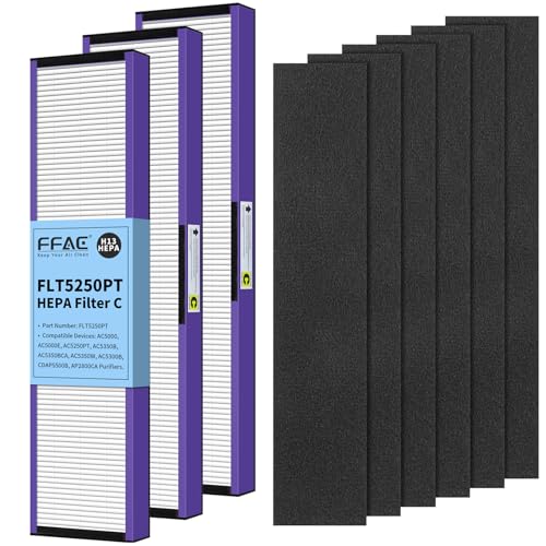 Image of 3-Pack FLT5250PT Pet Care Filter-C Compatible with GermGuardian AC5250PT, AC5000E, AC5000, AC5350B, AC5350W, AC5350BCA, AC5300B Air Purifier, 3 HEPA + 6 Pre-Filters