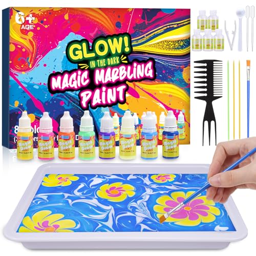 Hapikids Glow Water Marbling Paint for Kids Arts and Crafts for Kids Age 6-12 Toys for 7-12 Year Old Girls Gift for 9 10 11 Year Olds Girls Boys Crafts for Kid Age 7-12 Birthday Easter Gift Ideas