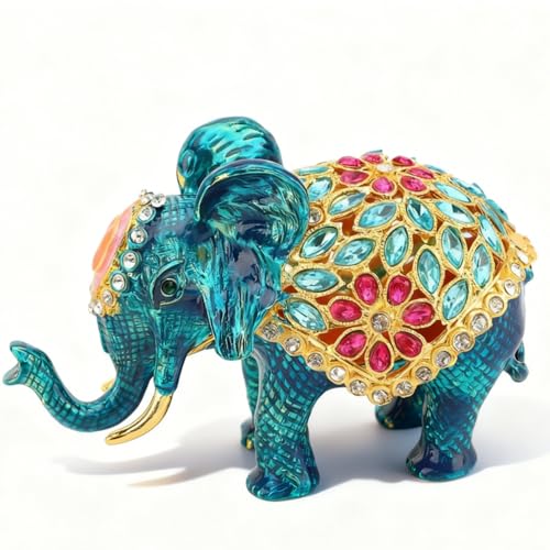 WGFOIP Boîte à bijoux, fermeture magnétique pratique, artisanat en émail peint à la main avec, Boîte à bijoux éléphant en émail, pour décoration maison et rangement de bijoux, or et bleu,