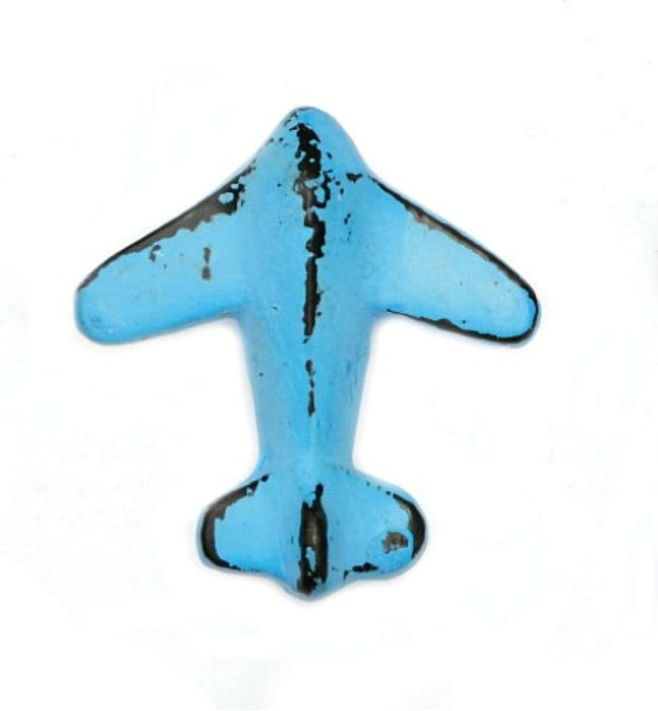 Set of Four Cast Iron Airplane Cabinet Knob in Distressed Blue Finish